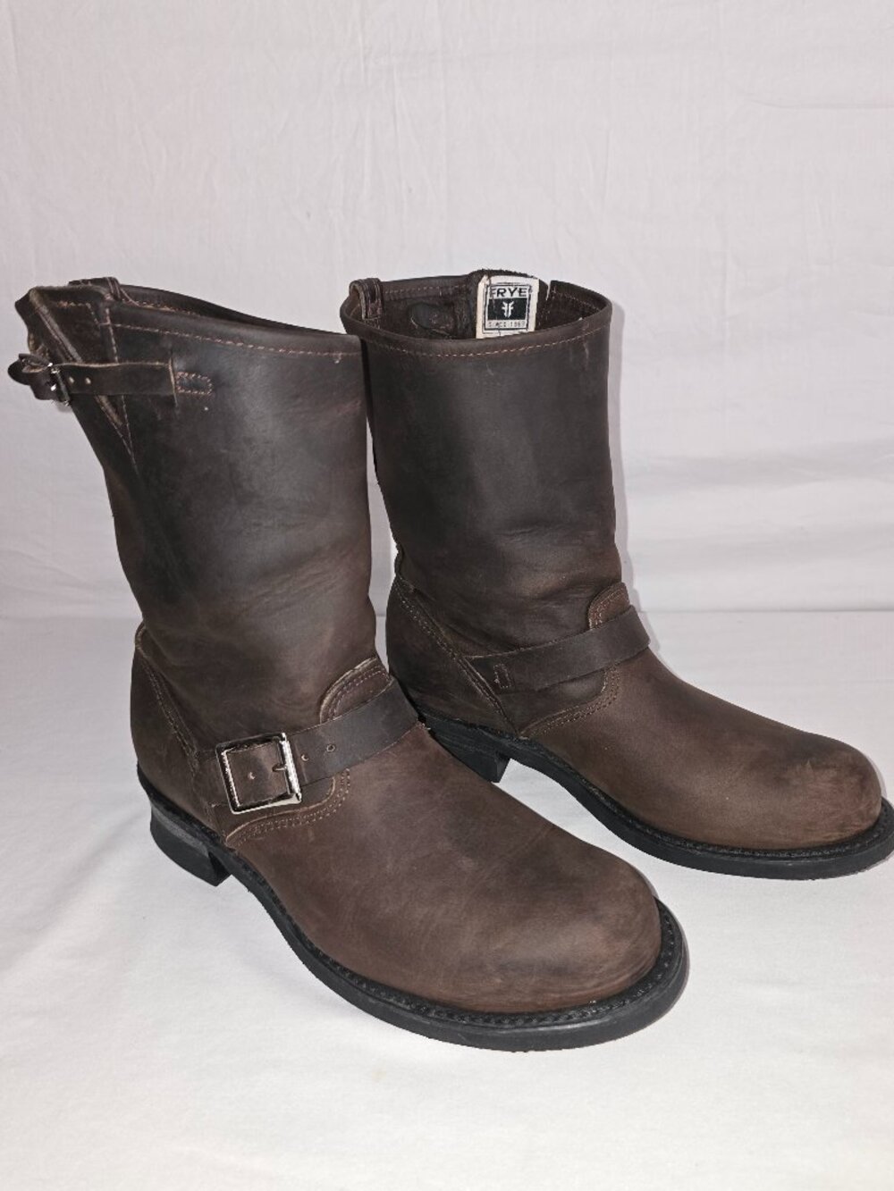 Vintage FRYE USA 77400 Women’s Brown Leather ENGINEER Moto Biker Boots Size 10